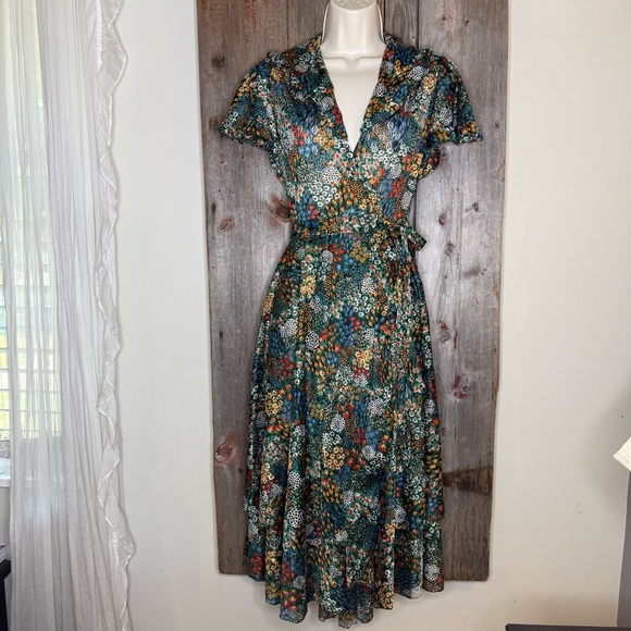 Jody T Dresses & Skirts - Vintage 70s Jody T of California Mesh Lace Black Floral Midi Wrap Dress size 7